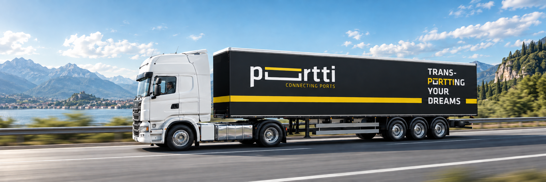 Camión con la marca Portti circulando por una carretera